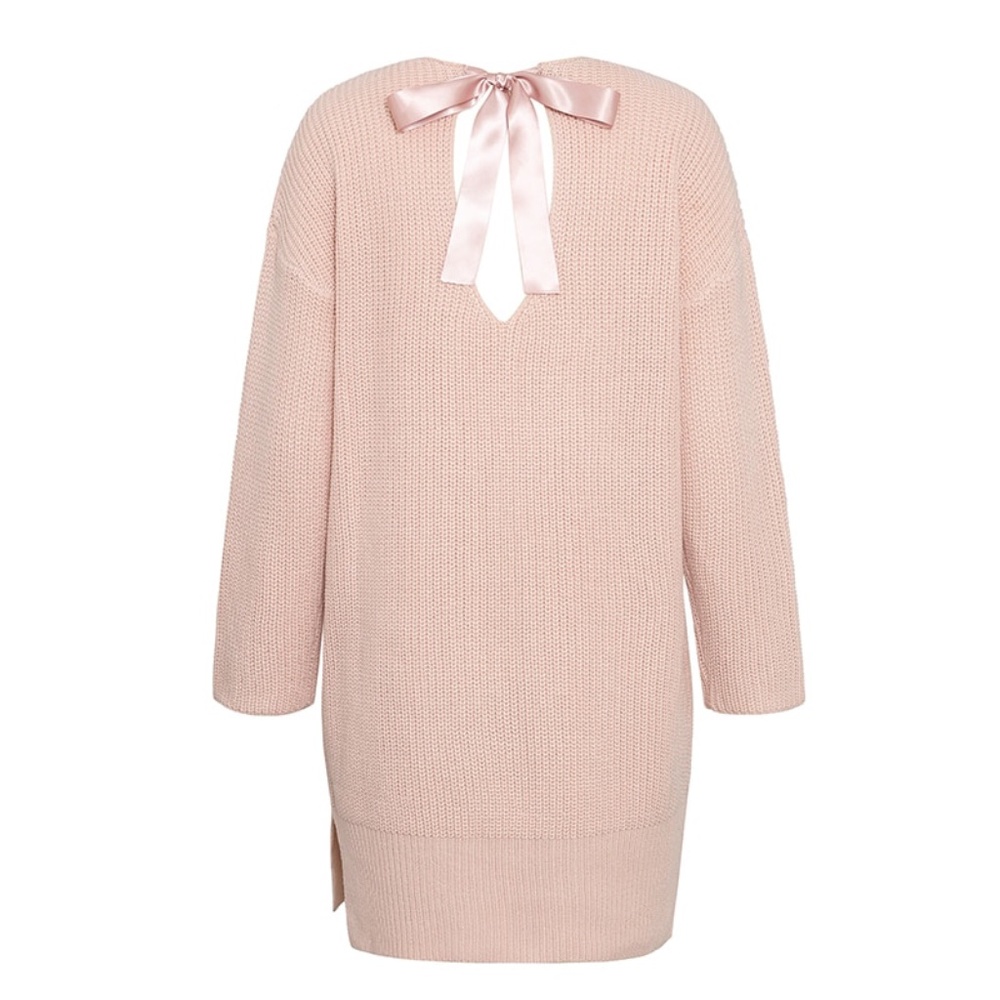 Keyhole Back Tie Pink Sweater Dress - Picture 12 of 16